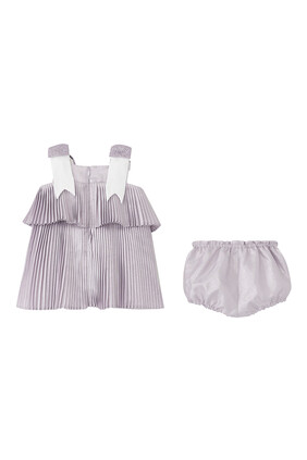 Kids Tiered Pleated Trapeze Dress And Bloomers Set